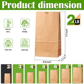 Glownary - White Paper Bags for Lunch, Craft, or Takeout. (2 LB, 100 Count - Brown)