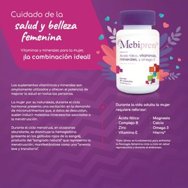 Mebipren9 30 cáps - Ácido fólico, Complejo B, Vitamina D, Calcio, Hierro, Potasio, Zinc, Magnesio, Vitamina A, Vitamina C, Vitamina E y Omega 3.