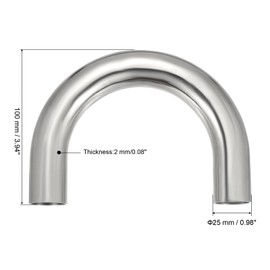 PATIKIL 180 Degree Sanitary Extended Pipe, 1inch OD U Mandrel Bend Elbow Exhaust Pipe Straight Connector 304 Stainless Steel Extended Pipe for Welding Modified Stair Handrail HVAC