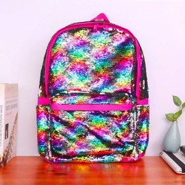 Le Vasty Flip Sequin Backpack for Girls Kids Kindergarten Elementary Middle School Bookbag Cute Spark Book Bags Teen Travel Outdoor Daypack Back Pack(Rainbow) One_Size