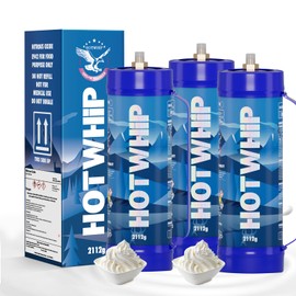 Hotwhip Whipped Cream Chargers 3.3L 2112G Pure Flavor 99.99% Purity Premium Whip Cream Making With Nozzle (3 Cylinders 3.3L Unflavor)