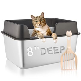 Stainless Steel Cat Litter Box with Lid, Extra Large Metal Litter Box High Sided, Easy Clean, Anti-Leakage, Non-Sticky, Never Absorbs Odors