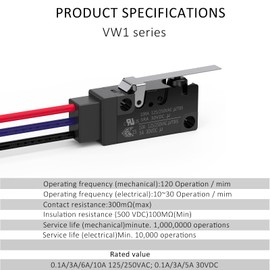 DIYhz Hinge Straight Lever Waterproof Momentary Push Button Micro Limit Switch with Line 1NO 1NC SPDT Snap Action Mini Switches 3 Pins 1 Pc ​for Arduino, Appliance and Electronic Equipment