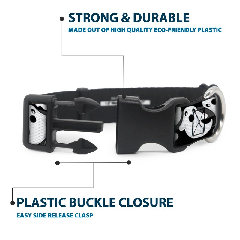 Buckle-Down Plastic Clip Collar - Ghosts Scattered Black/White - 1"
