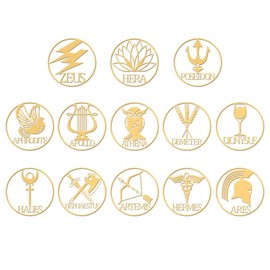 OLYCRAFT 13pcs 1.6x1.6 Inch Greek Gods Symbol Stickers Self Adhesive Gold Stickers Symbol Theme Metal Gold Sticker for Scrapbooks DIY Resin Crafts Phone Water Bottle Decor