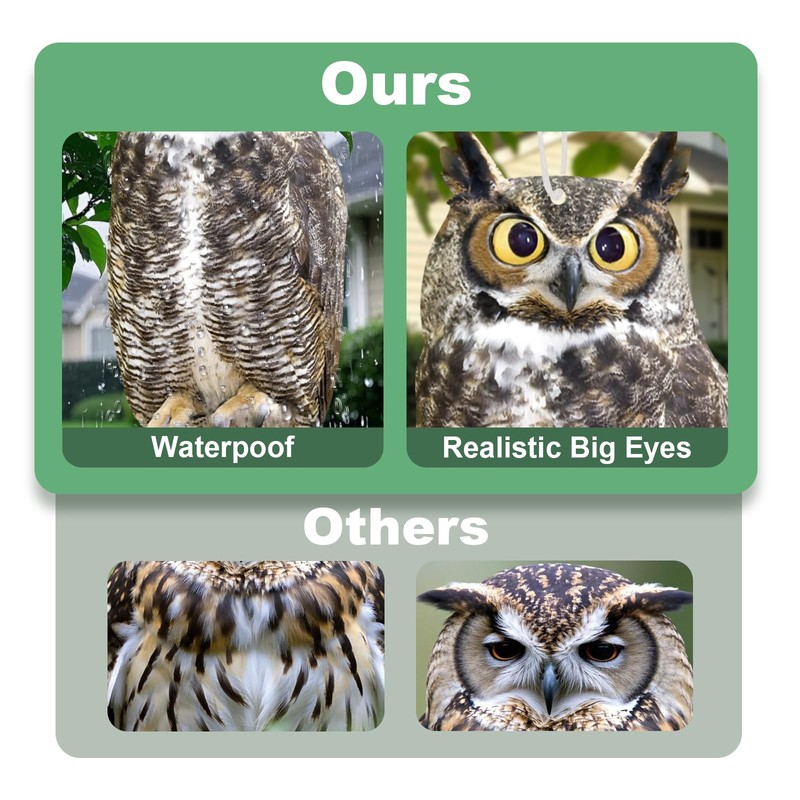 OffiCreative 2PCS Reflective Hanging Hawk Fake Owl Decoration, Realistic Hanging