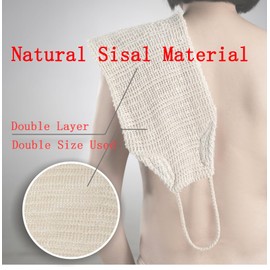 SAMIYUE Sisal Back Loofah for Shower for Women, Thicker 0.2" Double Layer Double Sided Bath Straps Washclothes, Natural Hemp Bath Towel with Handles, 30x8 inch