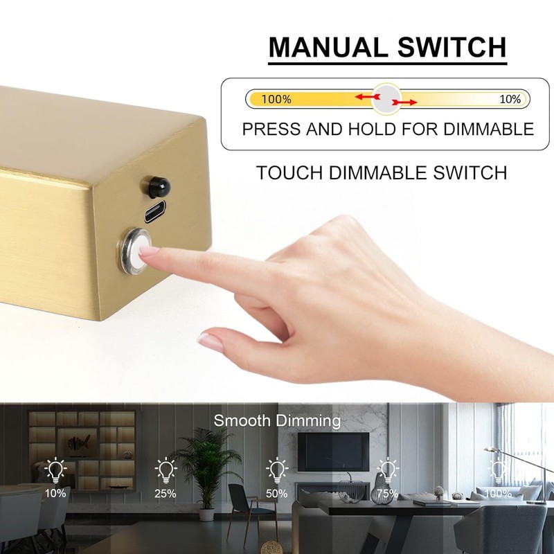 Aipsun 23.6" Brass Picture Lights for Wall Rechargeable,12000mAh Battery Operated