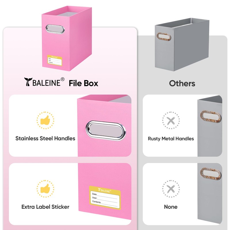 BALEINE File Organizer Box, Cardboard File Folder Organizer with Handle