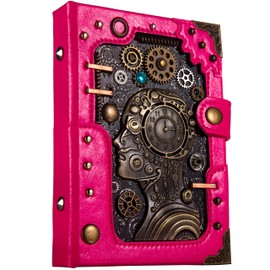 LZlightactor Punk Style Leather Journal Writing Notebook Handmade Diary Book for Man/Woman Journal for Office School Supplies Composition Notebooks Planner Blank Paper A5 6.5" x 4.8" (Hot Pink)