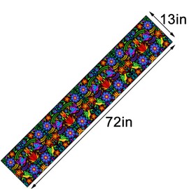 Linen Mexican Fiesta Table Runner 72 Inches Long Mexican Fiesta Themed Party Cinco De Mayo Home Kitchen Dining Room Table Decoration (Purple)