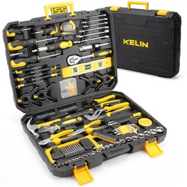 KELIN 155-Piece Household Hand Tool Set with Toolbox, Portable Home Repair Tool Kit for Garage, Car, DIY – Includes Ratcheting Screwdriver, Sockets, Pliers, Hammer, Level, Tape Measure & More
