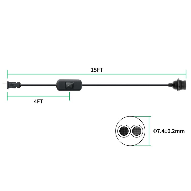 FIRMERST 15FT Outdoor E26/E27 Light Socket with Plug and IP44