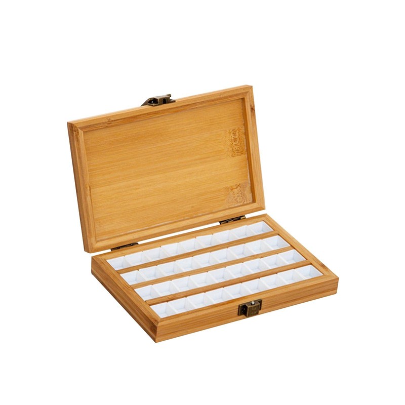 Harilla Portable Empty Bamboo, Durable Palette, Wooden Gouache with Lid,