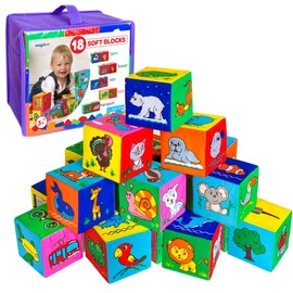 magdum 18 Building Blocks - Baby Blocks - Stacking Blocks - Soft Blocks - Soft Toys For Babies - Stacking Toys - Soft Play Shapes - Baby Toys 6 months plus - Sensory Toys for Babies - Building Toys