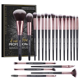 Brochas de Maquillaje Profesional 20 Piezas Set de Brochas Maquillaje Sombras de Brochas para Ojos Sintéticas de Alta Calidad Rubor Pinceles de Maquillaje Facial-Negro