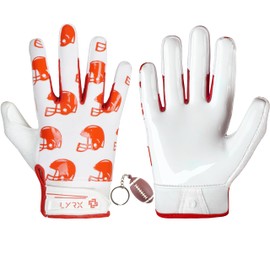 LYRX Kids Football Receiver Gloves: Elevate Your Game with Sticky Wide Performance! Designed for Kids - Experience Comfort and Flexibility with Stretch Fit (F2 Helmets, Kids L (6.5"))
