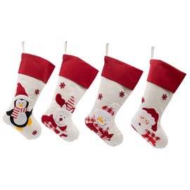 TRIXES Christmas Stocking Set of 4 – x4 Large Xmas Stockings for Children with Christmas Characters Penguin, Santa, Mr Snowman and Polar Bear - Multipack Christmas Stockings Large Xmas Decoration