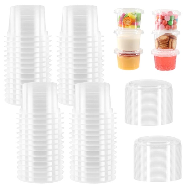 Annhao 60 Pieces Plastic Containers with Lids 100ml, 4oz Airtight Food Storage Containers, Sauce Cups, Seasonings, Snacks, Slime (Transparent)