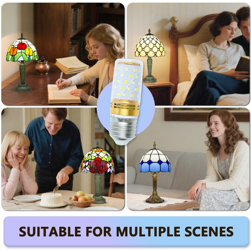 Ppbmocw 2-Pack E26 Three-Color Dimming Bulbs Suitable for Tiffany Table
