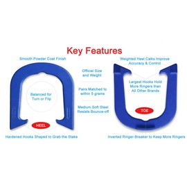 Legend Professional Pitching Horseshoes - Blue Finish - NHPA Sanctioned for Tournament Play - Drop Forged Construction - One Pair (2 Shoes) - Medium Weight