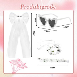 JGA Accessories Women's 3-Piece Veil JGA White, Heart Sunglasses with Pearls, Bridal Bracelet Flower, Perfect Set for Bachelor Party, Women, Hen Party Decoration & Wedding Photography