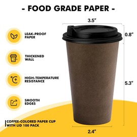 16 oz Disposable Coffee Cups with Lids 100 Pack, Hot Paper Coffee Cups with Lids, To Go Cup with Lid