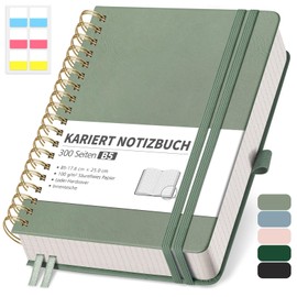 RETTACY Notebook B5 Squared, Bullet Journal with 100 g/m² Thick Paper, 150 Sheets, College Pad for Office and School, Leather Cover, Light Green, 17.6 cm x 25 cm
