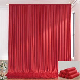 40×12 ft Wrinkle Free Red Backdrop Curtain, Soft Silky Easy to Drape Red Wedding Drapes for Backdrop, 8 Panels 5×12ft Photo Backdrop Curtains for Parties Baby Shower Photography Background Cloth