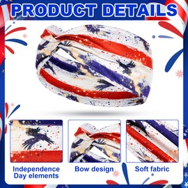 JaGely 12 Pcs American Flag Headbands for Women Red White and Blue 4th of July Patriotic Hairband, Independence Day Stretchy Bandanas, Non Slip Wide Knotted USA Flag Hair Accessories for Women