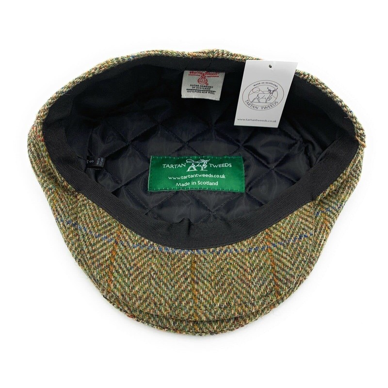 Mens Harris Tweed Flat Cap Comfort Fit Quilted Lining Made