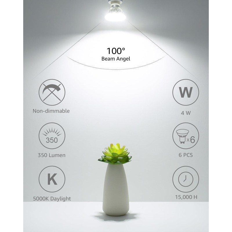 Lepro Non-Dimmable GU10 LED Light Bulbs, 5000K Daylight White GU10