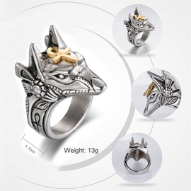 PAURO Men's Ankh Cross Anubis Wolf Head Ring Stainless Steel, Stainless Steel, No Gemstone