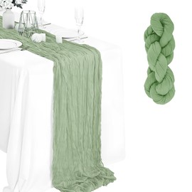 Dewocke Sage Green Cheesecloth Table Runner, Boho Gauze Rustic Table Decor, Festive Table Runner Decorations, Ideal for Wedding, Banquet, Holiday Party, Shower Table Decorations, 90x300cm
