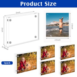 5 Pcs Mini Acrylic Picture Frames Clear Acrylic Photo Business Card Frame Desktop Display Double Sided Wallet Acrylic Freestanding Frames for Film Photos Cards Stamp (Transparent,2" x 2")
