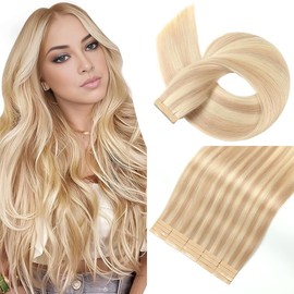 Tape in Hair Extensions Human Hair Brownish Brown to Brownish Yellow Hair Extensions 18 Inch 20pcs Remy Straight Human Hair Tape in Extensions Skin Weft Tape Extensions Human Hair