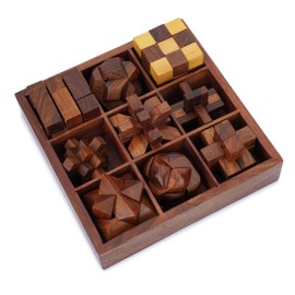 Ajuny 9-in-1 Wooden Puzzle Games Set - 3D Puzzles for Teens and Adults - Wooden Puzzle Set, 3D Puzzle Games, Brain Teasers, Logic Games, Handcrafted Wooden Puzzles, Gift for Puzzle Lovers