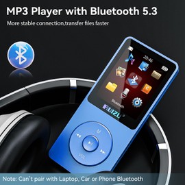 RUIZU 64GB MP3 Player with Bluetooth 5.3, 1.8 inch Screen, 30gram, Portable Music Player for Sports Running, FM Radio, Voice Recorder, Digital Audio Shuffle Playback, Support 128GB Micro SD Card, Blue