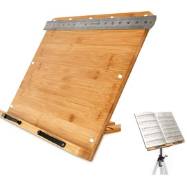 X-Large 16" x 12" A3 Natural Bamboo Laptop/Book/Music Stand Tray w Magnet Inserts, Stainless Steel Ruler & 6-Level 360° Rear Rack 1/4" Screw Hole Foldable Desk Art Easel NUStand (1 Pack)