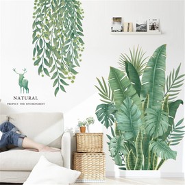 WAFT YEARN Hanging Vine Ivy Wall Decals Tropical Leaf Monstera Wall Stickers for Nursery Kid’s Room School Living Room Bedroom Decoration Murals Green Decor (Hanging Vine Wal)