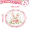 AnyDesign 50Pcs Easter Paper Plates Pink Plaid Bunny Ear Disposable
