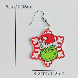 Christmas snowflake Monster Earring Acrylic Earrings for Women Cute Greench Earrings Teardrop Dangle Earrings Christmas Jewelry Gift