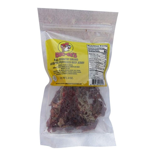 Buc-ees Texas Hill Country Brand Mesquite Peppered Beef Jerky in Resealable Bag (One Bag, 4 Ounces)