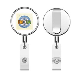 India Independence Day Label Round ID Badge Key Card Tag Holder Badge Retractable Reel Badge Holder with Belt Clip