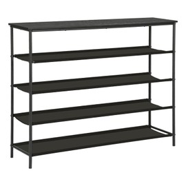 Shoe Rack 5-Tier Show Rack Metal Frame Shoe Racks 11.8”Dx47.2”Wx35.8”H Shoe Stroage Rack for 24 Pairs of Shoes Standing Shoe Rack Waterproof Shoe Stroage Shelf with 4 Fabric Shelves and Wooden Top