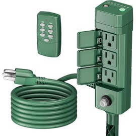 BN-LINK Outdoor Power Stake Timer, 100FT Wireless Remote Control, Dusk to Dawn Sensor for Outdoor Lights, 6 Grounded Outlets, 6ft Extension Cord, 1875W/15A,Christmas Decorations, ETL Listed