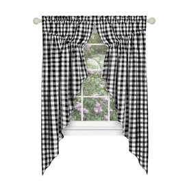ACHIM Buffalo Check Gathered Swag Window Curtain Pair - 72 Inch Width, 63 Inch Length - Black & White Plaid - Light Filtering Farmhouse Country Drapes for Bedroom Living & Dining Room Home Decor