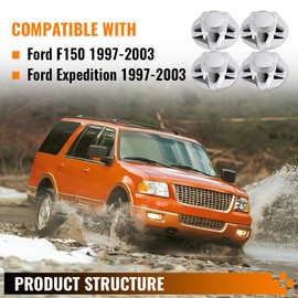 G-PLUS Chrome Wheel Hub Center Caps Cover Replacement with 7" Cap Compatible with 1997-2003 Ford F150/Fit 1997-2003 Ford Expedition 4pcs