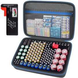 Battery Organizer Storage Holder Case Box with Tester Checker BT-168. Holds 225 Batteries AA AAA C D Cell 9V 3V Lithium (Blue)
