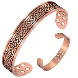 Jeracol 18X Men Coppr Bracelet,99% Solid Pure Copper Magnetic Bracelet with Ultra Strength Magnets,Adjustable Bangle with Gift Box.